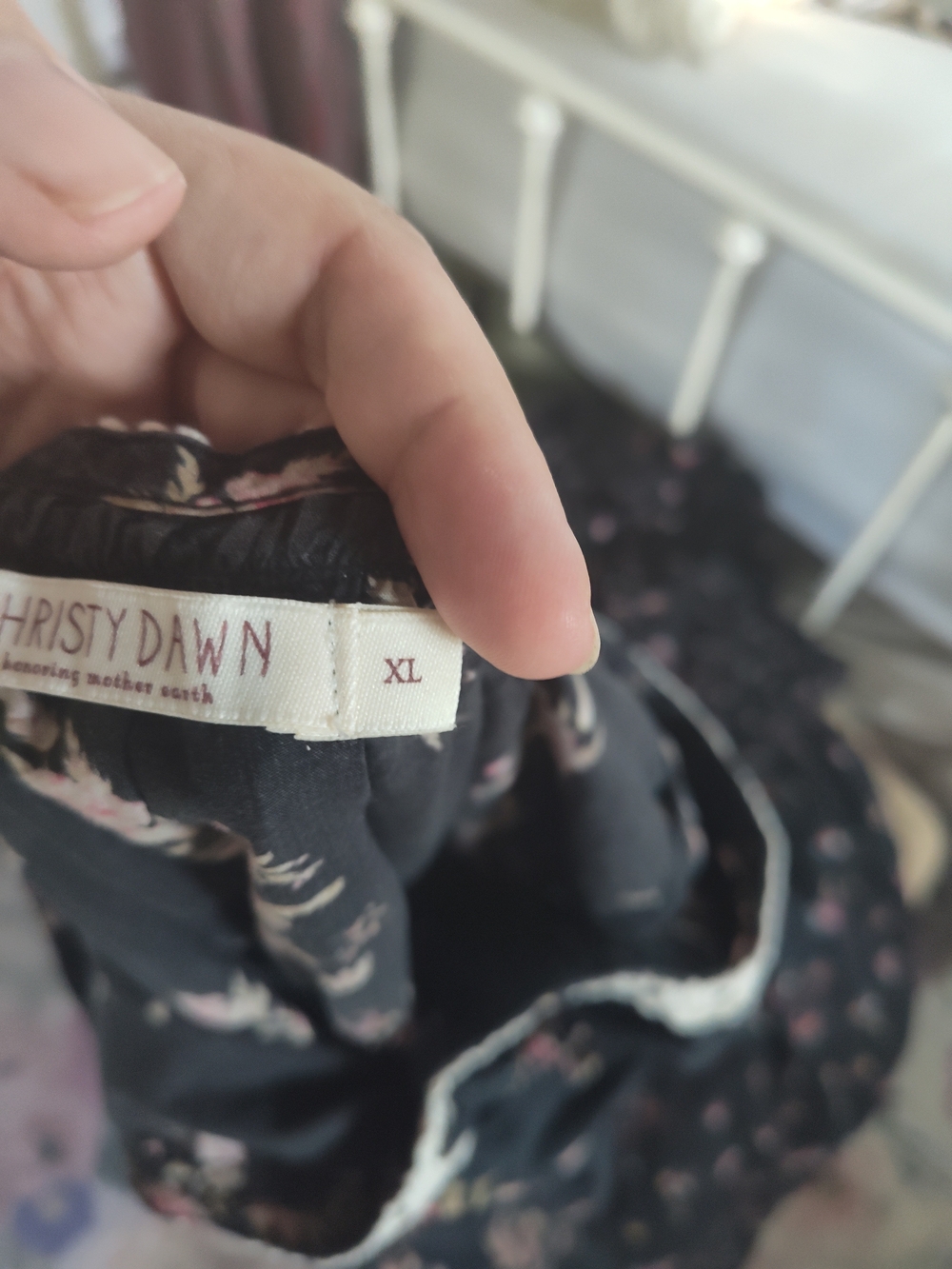 Christy Dawn Black Maxi Dress with Pink Floral Print and Cream Lace - Picture 5 of 5